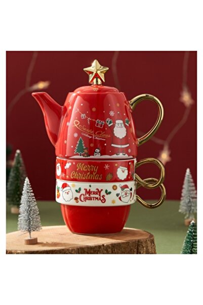 Flippy Tea Set, Flippy, Christmas Theme, Teapot 450 ml, 2 Mugs 250 ml, Santa Claus Model, Red