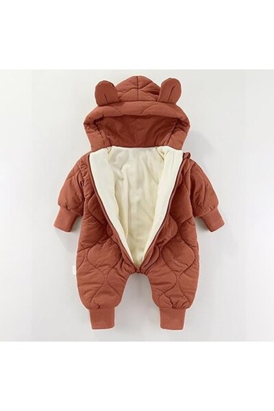 Flippy Salopetă de iarnă, elastică, pentru bebeluși, bumbac, cu urechi, manșete elastice, unisex, 66 cm, vișinie