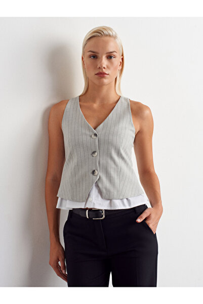 Dilvin 60593 Striped Combined Vest-Grey