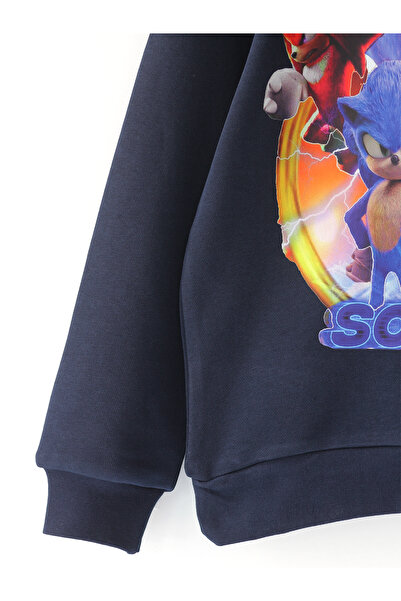 DobaKids Kirpi Sonic Printed Boys' Sweatshirt Sonic Children's Basic Sweat 5-12 Years Old Navy Blue