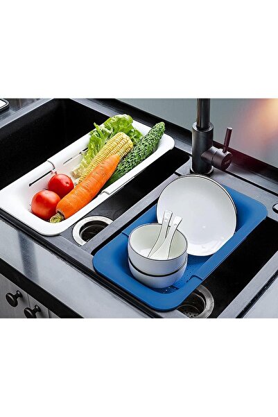 Flippy Drain Basket for Kitchen Sink, Flippy, Plastic, Telescopic, 36x20x5 cm, Blue