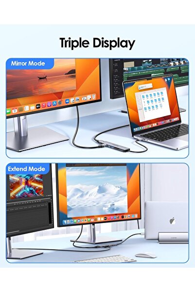 LENTION موزع USB-C 7 في 1 مع منفذ HDMI مزدوج، 5 جيجابت في الثانية، 2xUSB3.0، 100 واط PD، SD/MicroSD (CB-CE45، Space G