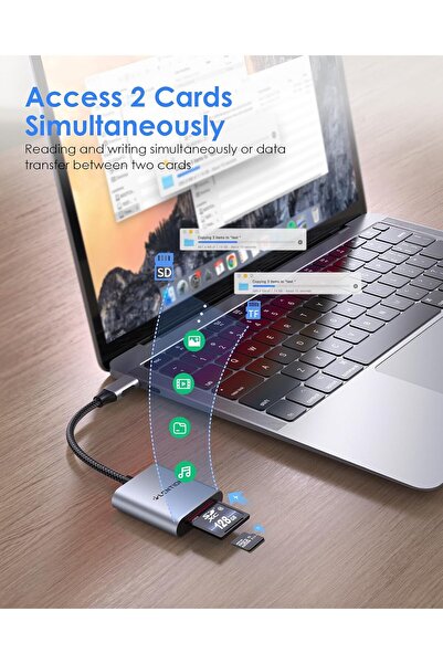 LENTION USB C to SD/Micro SD Card Reader, Type C SD 3.0 Card Adapter (CB-C8, Space Gray)