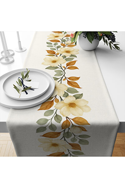 Else Dekor Natural Floral Patterned Digital Printing Washable Decorative Runner 40X140Cm