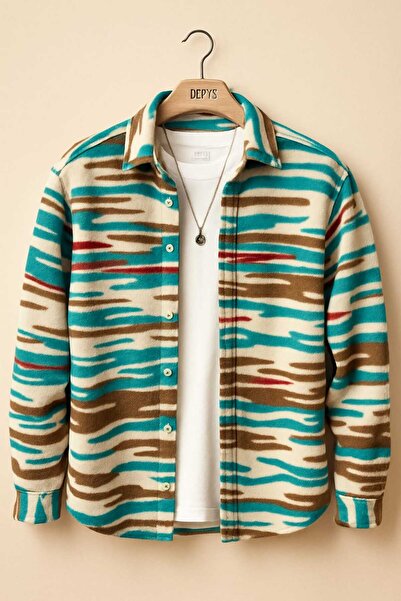 YNGMENCLASS Cotton Textured Enine Line Pattern Fleece Shirt