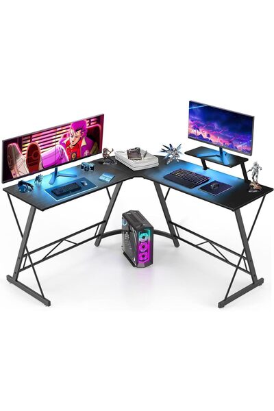 Crestj Black L-shaped gaming table