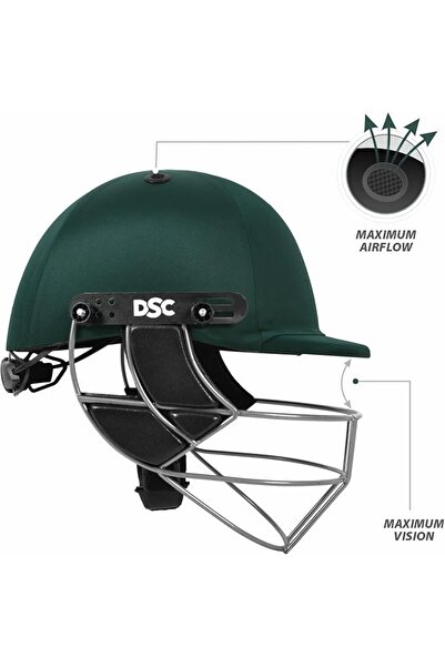 DSC Defender Cricket Helmet for Men & Boys | XS | Green | Adjustable Steel Grill | Lightweight