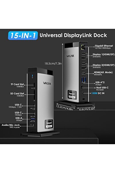 wavlink USB-C 15-in-1 Docking Station — Triple HDMI + 2 DP, 100W PD, 1Gbps Ethernet, SD/TF