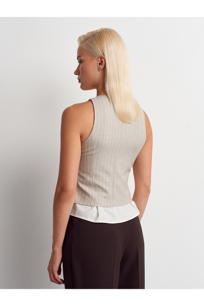 Dilvin 60593 Striped Combined Vest-Stone
