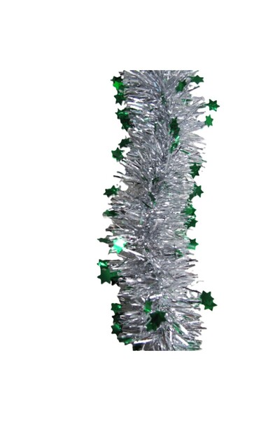Flippy LED Christmas Tinsel, 2 m, 5 cm Thick, PVC, Star Pattern, Artificial, Green/Silver