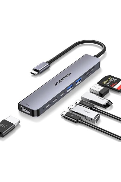 LENTION 8 in 1 USB C Hub with 4K 60Hz HDMI, 100W Charging, 5Gbps USB C Data, 2 USB 3.0 and Dual Card