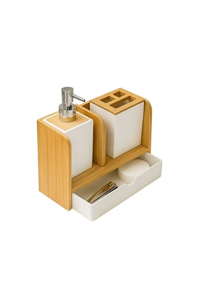Bayev Σετ σαπουνιέρας και θήκης οδοντόβουρτσας μπάνιου με βάση από μπαμπού - Σετ μπάνιου με συρτάρια