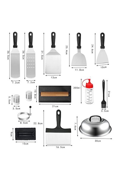 Flippy Ustensile pentru grătar, Flippy, set de 17 din oțel inoxidabil cu mânere din PP, geantă neagră inclusă