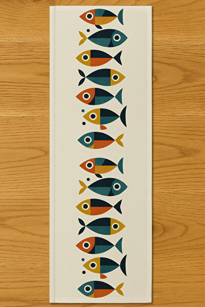 Else Dekor Colorful Fishes Patterned Digital Printing Washable Decorative Runner 40X140Cm