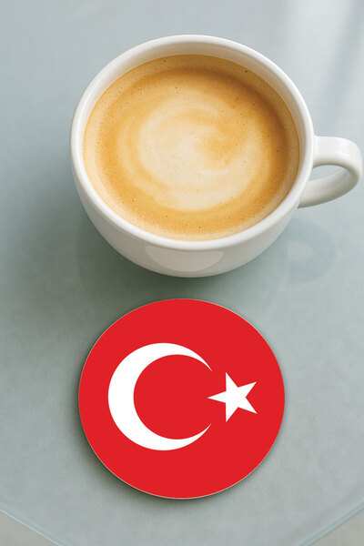 Cekuonline Round Plexiglass Coaster with Printed Pattern Single Turkish Flag