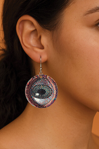 Cekuonline Women's Earrings Patterned Stylist Hooked 3.5X5Cm Round Transparen...