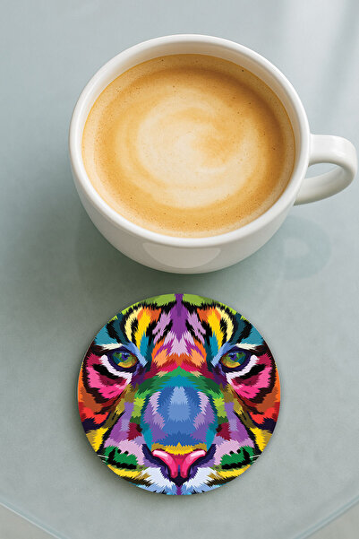 Cekuonline قاعدة كوب دائرية من البليكسي جلاس مع نقش مطبوع على شكل أسد بلون واحد