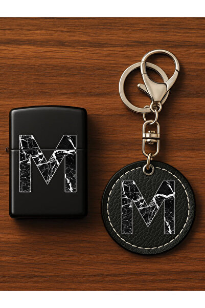 Cekuonline طقم ولاعة معدنية بنزين مطبوعة بنقوش وسلسلة مفاتيح جلدية فاخرة بحرف...