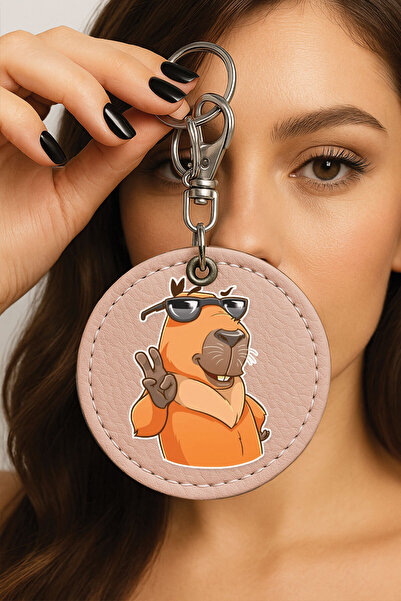 Cekuonline Premium Faux Leather Patterned Themed Metal Hook Keychain 6X6Cm Pi...