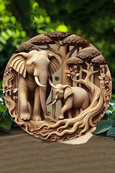 kutuTR Dekoratif UV Baskılı 3D GÜRÜNÜMLÜ MDF Duvar Süsü – Fil ve Doğa Tasarım...