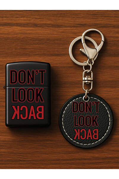 Cekuonline طقم ولاعة معدنية بنزين مزخرفة ومطبوعة مع سلسلة مفاتيح جلدية فاخرة - لا تنظر للخلف