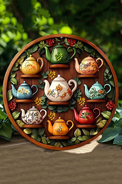 kutuTR Dekoratif UV Baskılı 3D GÜRÜNÜMLÜ MDF Duvar Süsü – Renkli Çaydanlıklar...