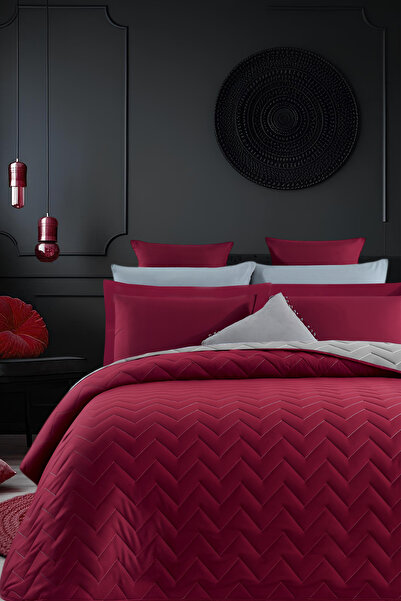 İQON Double-Sided Quilted Single Bedspread Set Burgundy