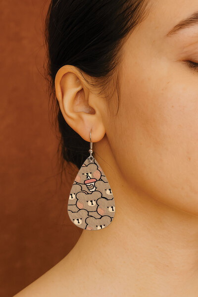 Cekuonline Women's Earrings Patterned Stylist Hook Printed Earrings Drop Transparent Bear Pattern