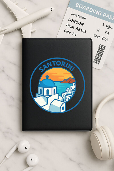 Cekuonline Black Vinlex Leather Passport Cover Case for All Countries' Passports Santorini