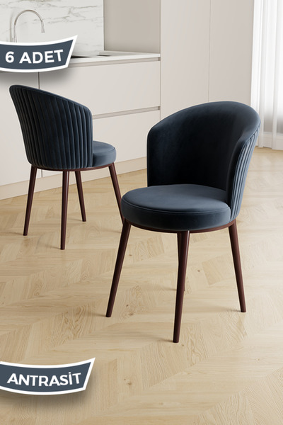 Canisa Risa Serisi 6 Adet Antrasit Mutfak Sandalyesi Kahverengi Metal Ayak 1....