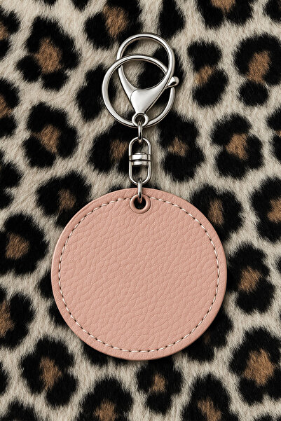 Cekuonline Premium Faux Leather Patterned Themed Metal Hook Keychain 6X6Cm Pink - Kai R