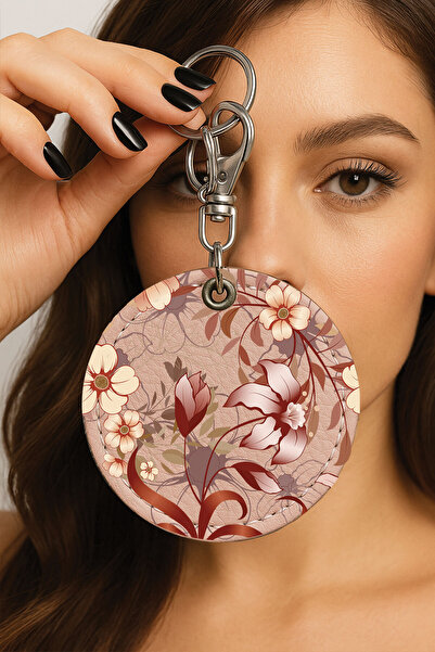 Cekuonline Premium Faux Leather Patterned Themed Metal Hook Keychain 6X6Cm Pi...