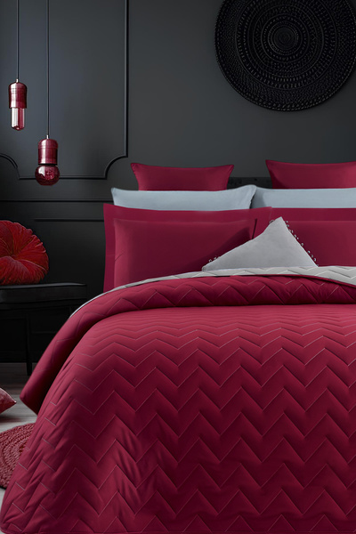İQON Double-Sided Quilted Single Bedspread Set Burgundy