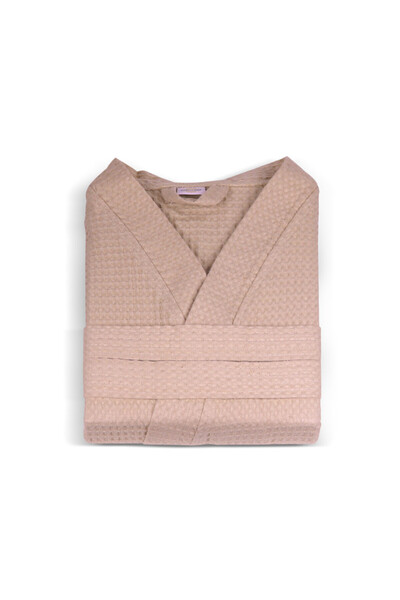 Hotel Linen Klub Hotel-Quality Unisex Cotton Waffle Bathrobe – Quick-Dry Robe with Belt & Pockets, Free Size – Beige