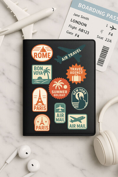 Cekuonline حافظة جواز سفر من الجلد الأسود من Vinlex لجميع جوازات السفر في الد...