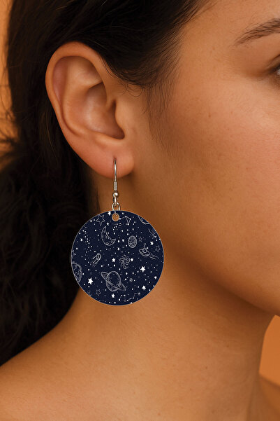 Cekuonline Women's Earrings Patterned Stylist Hooked 3.5X5Cm Round Transparent Earrings Planets