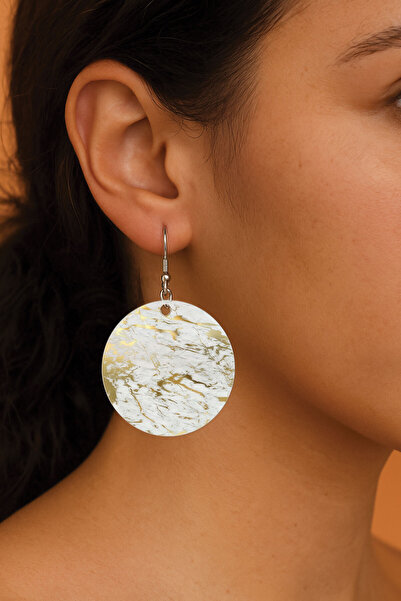 Cekuonline Women's Earrings Patterned Stylist Hooked 3.5X5Cm Round Transparent Earrings Gold Marble