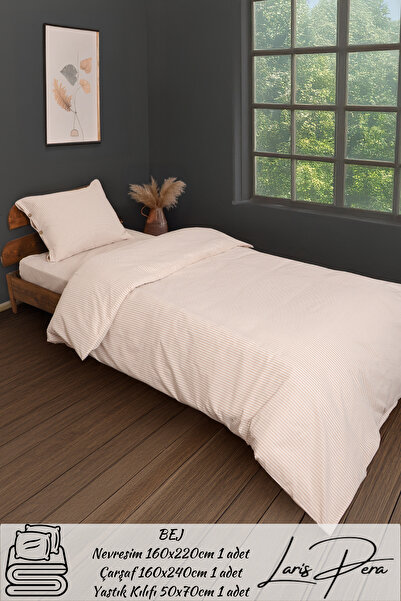 Larispera طقم غطاء لحاف مخطط بأزرار من قطن رانفورس المصبوغ بالخيوط