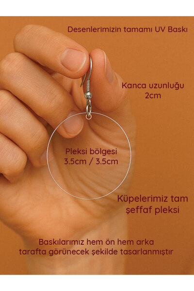 Cekuonline Women's Earrings Patterned Stylist Hooked 3.5X5Cm Round Transparent Earrings 2308 Marta