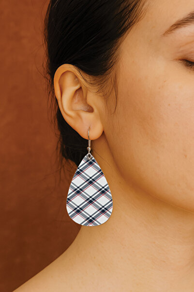 Cekuonline Women's Earrings Patterned Stylist Hooked Printed Earrings Drop Transparent Plaid Piecework