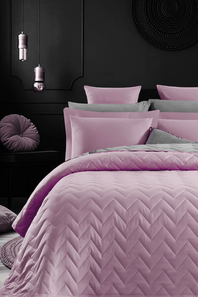 İQON Çift Taraflı Kapitone Çift Kişilik Yatak Örtüsü Seti Pembe