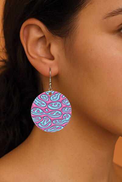 Cekuonline أقراط نسائية منقوشة بتصميم أنيق مقاس 3.5 × 5 سم أقراط دائرية شفافة Emogy Fun