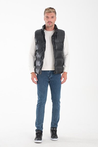 İLKCET MODA Чоловічий жилет зі штучної шкіри, прямий крій