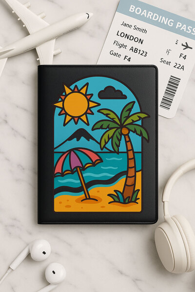 Cekuonline Black Vinlex Leather Passport Cover Case for All Countries' Passports Sea Sand Sun