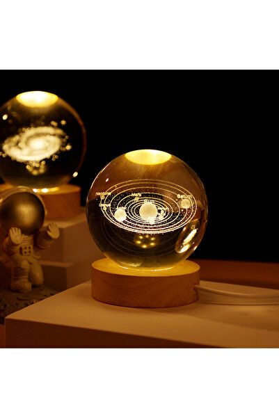 Genel Markalar 3D 360° Dönen Kristal Top Gece Lambası Dekorasyon Güneş Sistem...