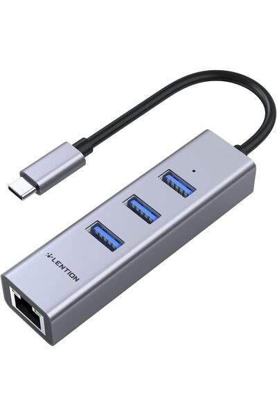 LENTION USB C Hub Ethernet Adapter, 3 USB 3.0 Ports, RJ45 Network Connector