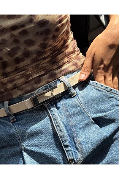 LİA KEMER Classic Plain Silver Buckle Belt