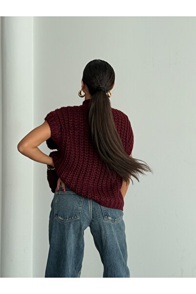 kenza'a Örgülü Önü Düğmeli Oversize Kolsuz Triko Yelek