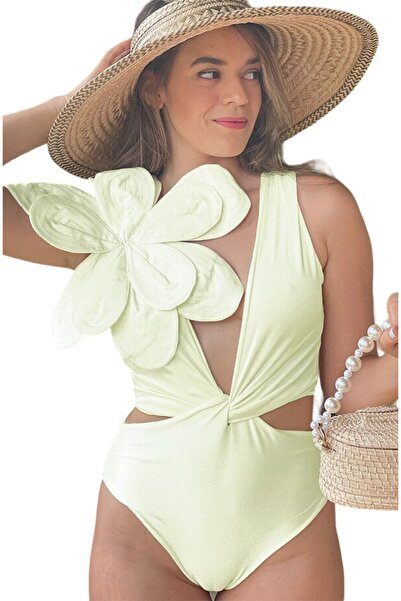 Mixbo Elegant Flower One-Piece Swimsuit, Size M