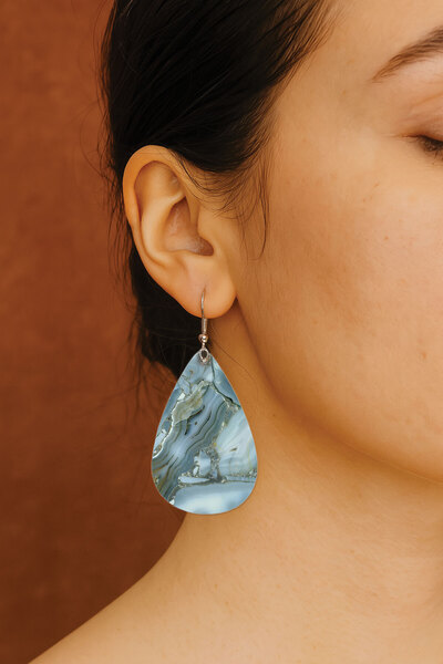 Cekuonline Women's Earrings Patterned Stylist Hook Printed Earrings Drop Transparent Carlo Marble